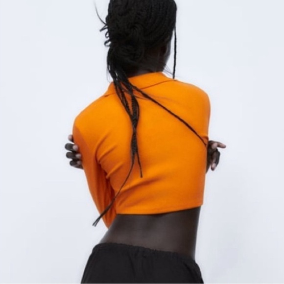 New! Zara Ribbed Long Sleeve Cropped Polo Shirt - Picture 2 of 9